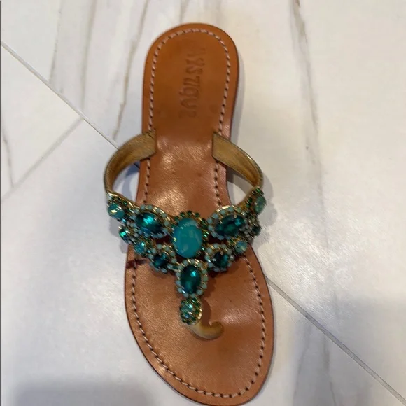 Mystique Boutique Women's Gold and Green Embellished Sandals - Picture 2 of 7